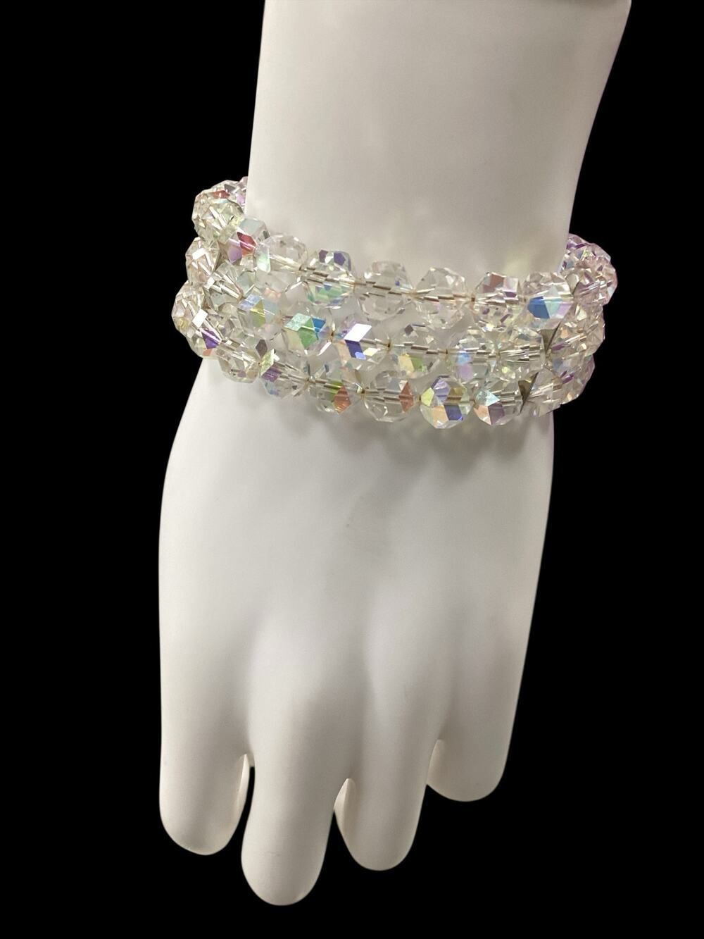 VTG Bracelet Women’s 1 Size Crystal Beads Wrap Around Type 3 Strands Iridescent